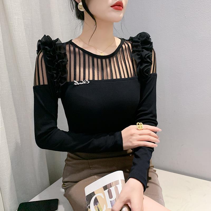 

Women s Slimming Lace Shoulder Long Sleeve T-Shirt 3XL фіолетовий