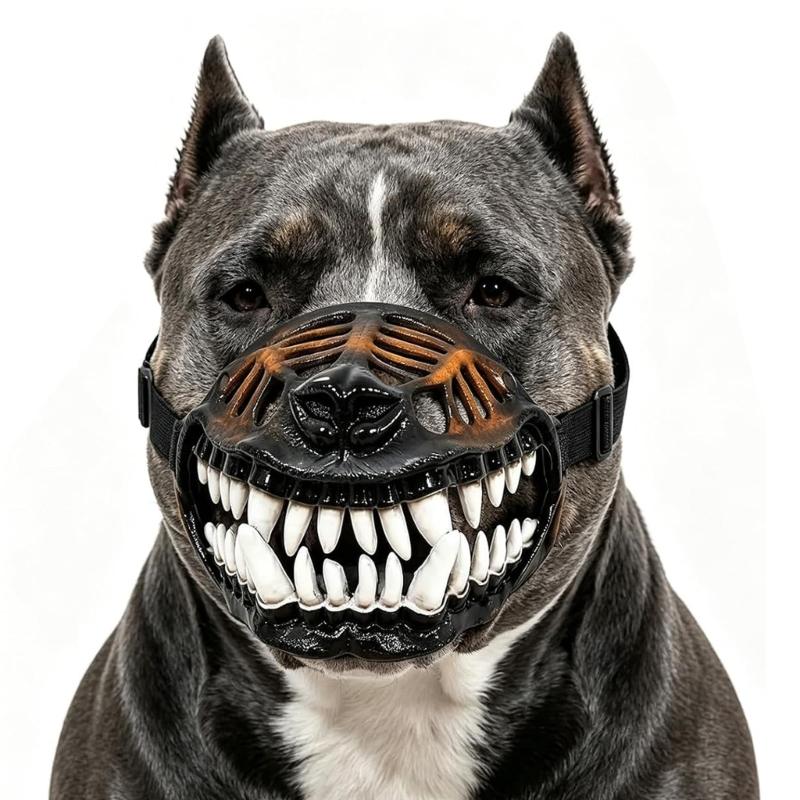 Dog Costume Muzzle with 3D Devil Face and Faux Teeth, Adjustable Head Strap for Halloween Parties and Pet Photoshoots