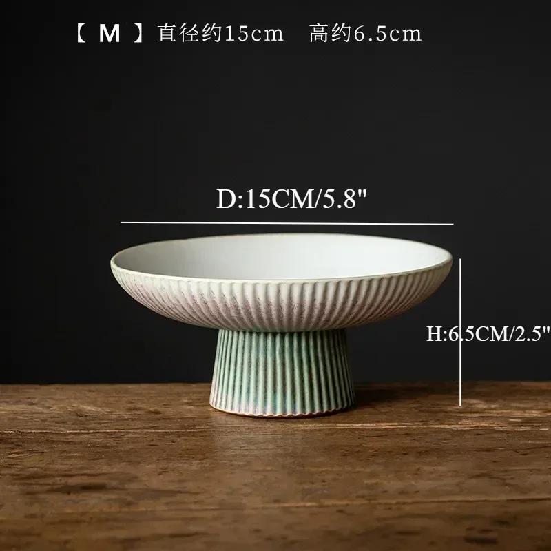 Haushalt Vintage Obstteller Keramik Snackschale Japanische Hoher Fuß Nussteller Speiseteller Wohnzimmer Süßigkeitsschale Küchenzubehör