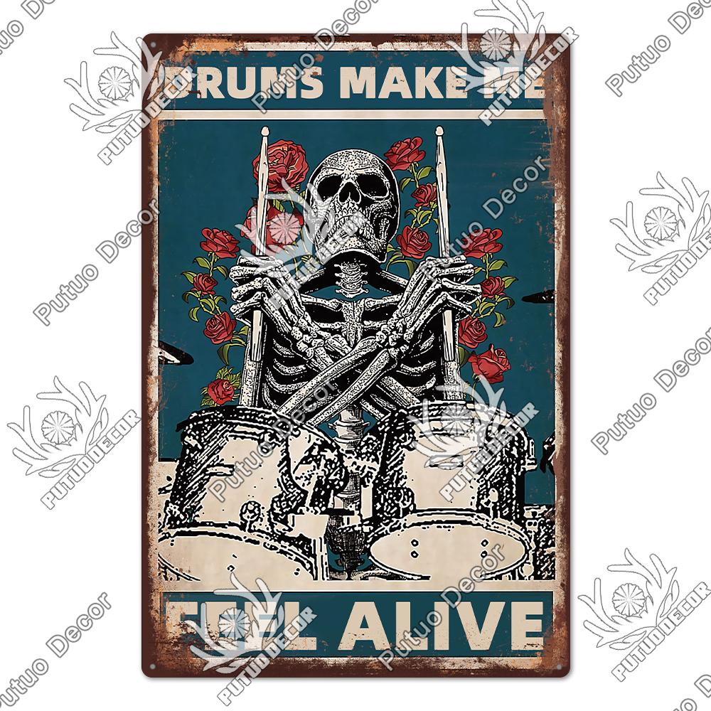 Putuo Decor Funny Cat Tin Sign Girls Flowers Vintage Plaque Metal Sign Retro Skeleton for Garden Farm Home Decoration Wall Decor