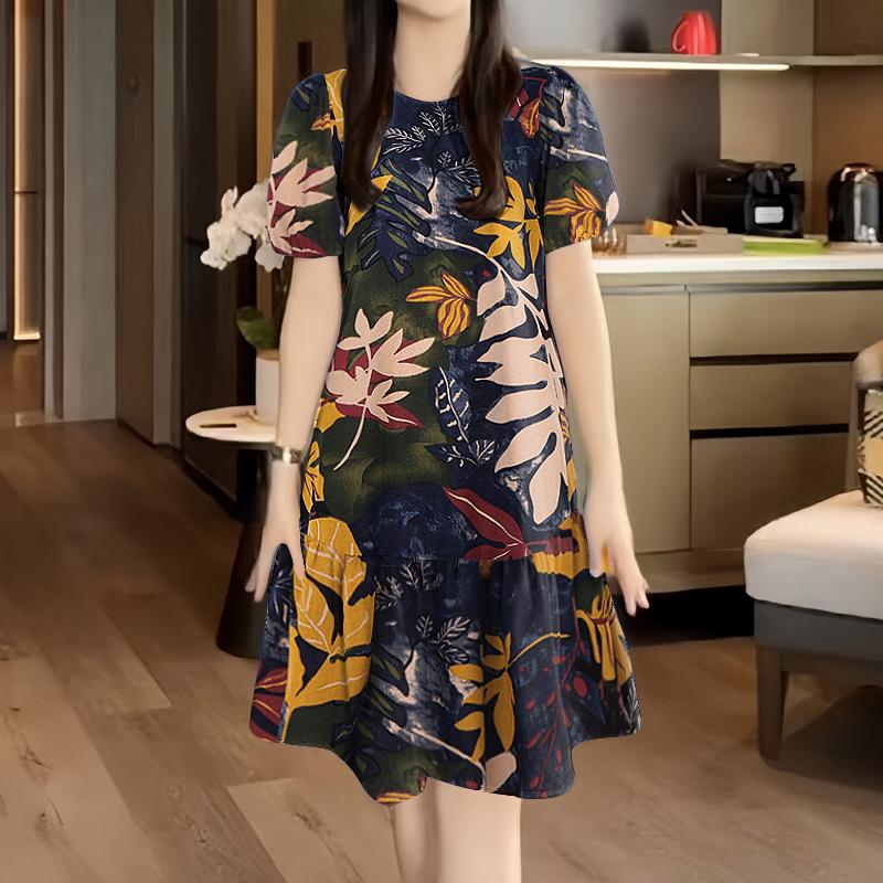 

ZANZEA Женское летнее платье с круглым вырезом, коротким рукавом, принтом, свободного кроя, повседневное 4XL зелёный