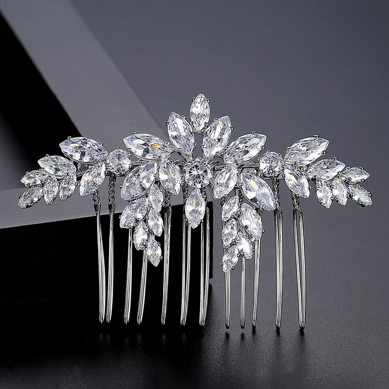LUOTEEMI Trendy Jewelry Accessories Woman Bridal Wedding Head Crystal Silver Flower Wholesale Hot Comb Hair