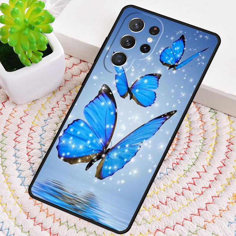 Luxury Blue Butterfly Butterflies Silicone Phone Case For Samsung Galaxy note 10 pro S26 S25 S24 S23 S22 S21 Plus Ultra Cover