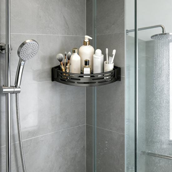 Hörnförvaringsställ Superbärande Spikfri Installation Badrumsorganisatör med Starkt Klister Fuktsäker Design Förvaringsorganisatör