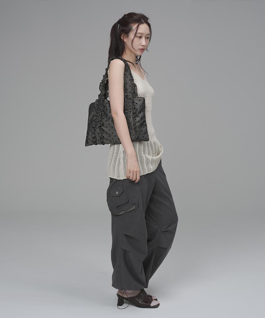 Kimimi Big Frill Dot Medium Shoulder Bag Gray