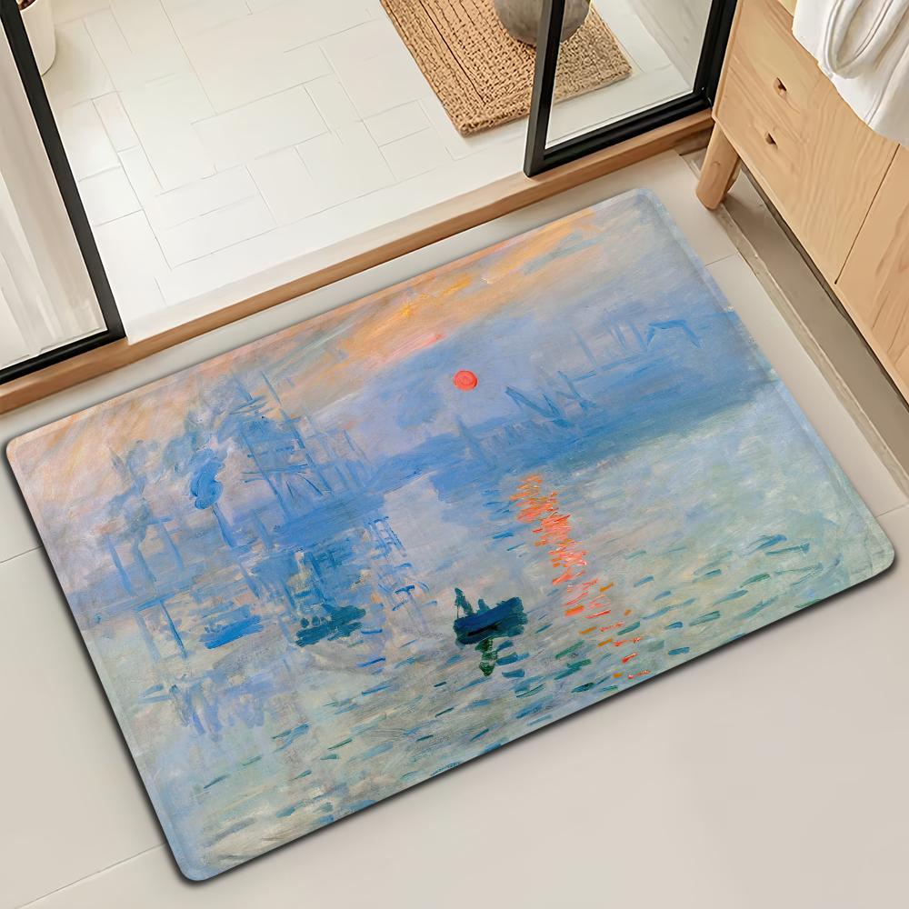 Felpudo de Puerta Alfombra de Piso Decorativa Versátil de Franela Secado Rápido Absorbente Suela Antideslizante Microfibra de Baño Pintura al Óleo Lotus M-Monet