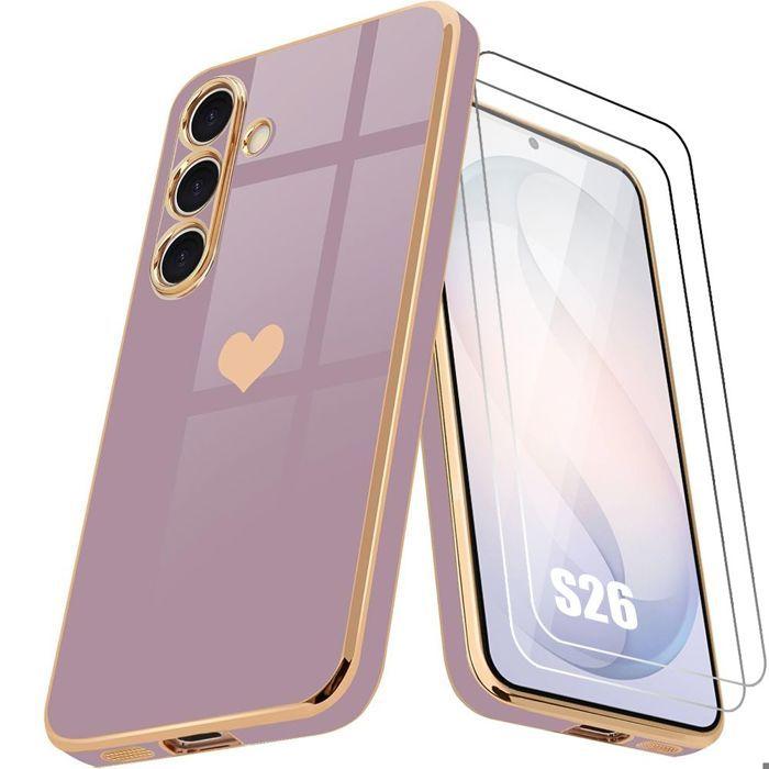 Coque Cœur - BOOLING - pour Samsung Galaxy S26 - Silicone Anti-Rayures - 2 Verres Trempés - Violet