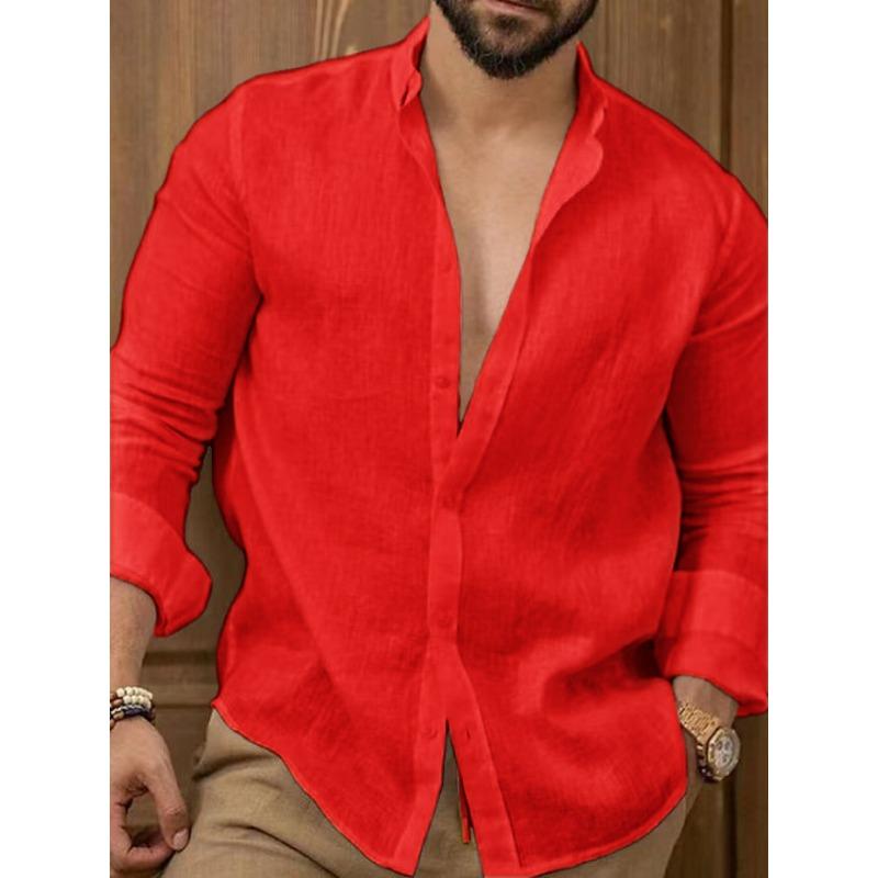Men S Long Sleeve Solid Color Casual Cotton Linen Shirt