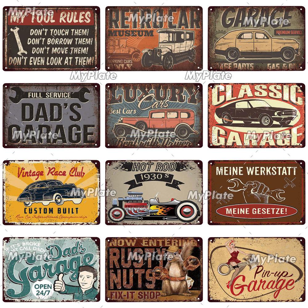 Garage Metallskylt Metallaffisch Plåtskylt Plack Metall Vintage Väggdekor för Bar Pub Motorcykelklubb Man Cave Tool Regler Affisch
