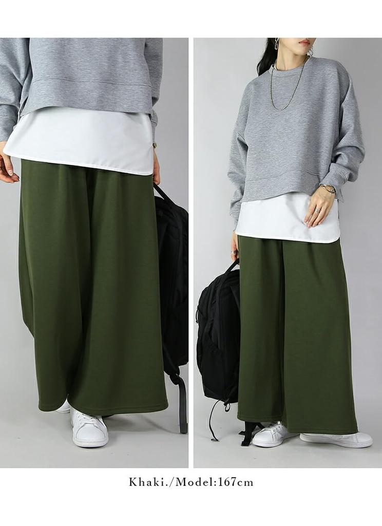 Andit Flared Pants with Fleece Soft and Elastic Size 51 Black Women's Wide-Leg Skirt-Style Lining, Warm, Waist, F,