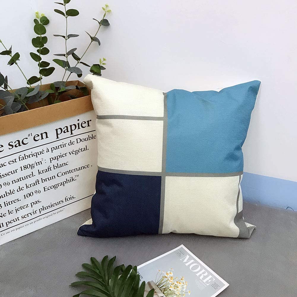 Modern Blue Geometric Linen Cushion Cover For Car Living Room Sofa Bedroom Home Decor, 40X40 45X45 50X50 60X60 Pillowcase