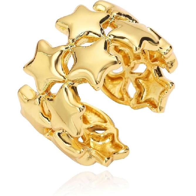 WETMT Star Open Ring for Women Gold Chunky Vintage Star Ring Unique Silver Stars Statement Rings Fashion Chunky Y2K Thumb Ring Trendy Irregular