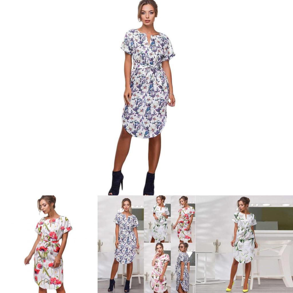 Elegant Women Short Sleeve Boho Style Midi Beach Dress With Vibrant Floral Prints