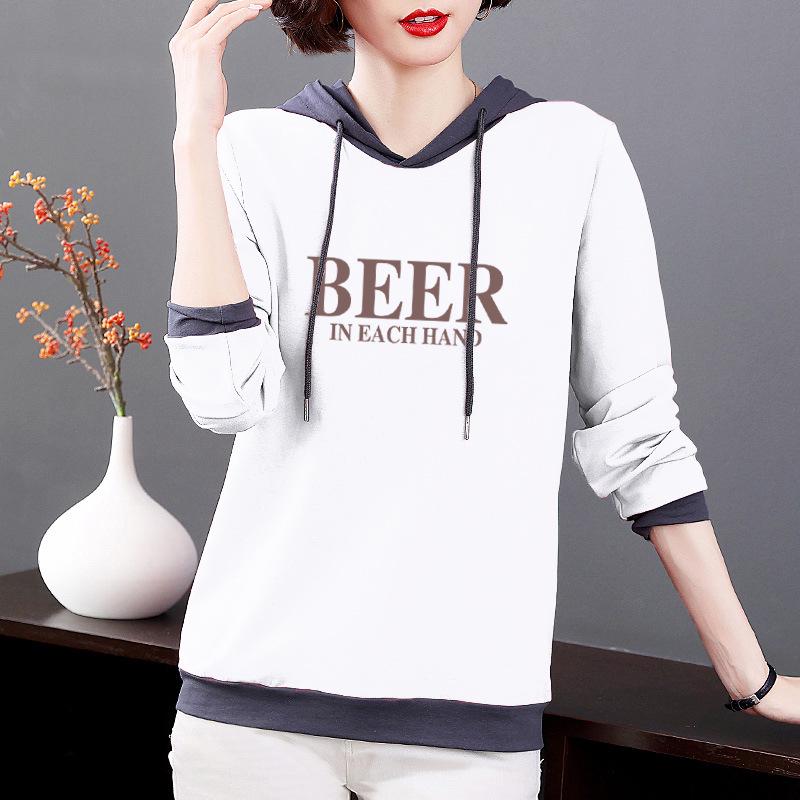 

Женская толстовка с капюшоном из чистого хлопка - Новинка 2025 Весна и Осень, Корейский стиль, Свободный крой, Омолаживающий топ с длинным рукавом для мам среднего возраста 3XL (recommended for 130-140 jin)