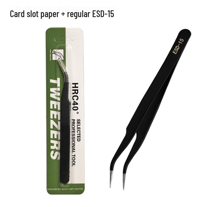 Stainless Steel Black ESD Bent Pointed Tweezers - Anti-static Mobile Phone Repair & Nail Art Tool