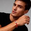 Heiliger Benedikt Edelstahlarmband für Herren, Armband mit roten Kiefernsteinen, Katholischer Christlicher Schmuck