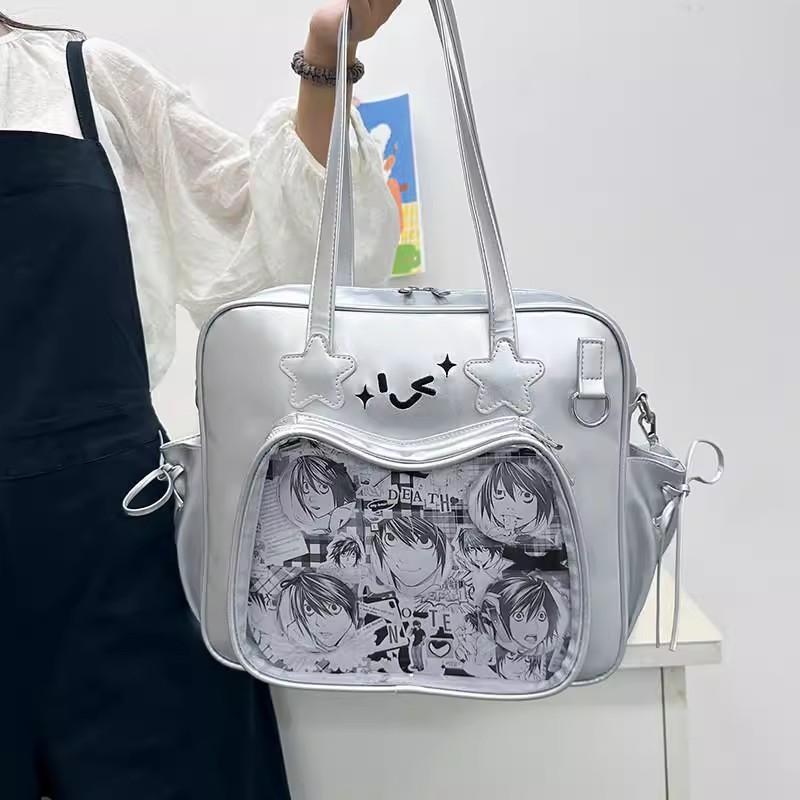 JIAERDI Sweet Star Smile Spacious Crossbody Bag Women Japanese Anime Ita Bag Ladies Leather Large Capacity Clear Shoulder Purse