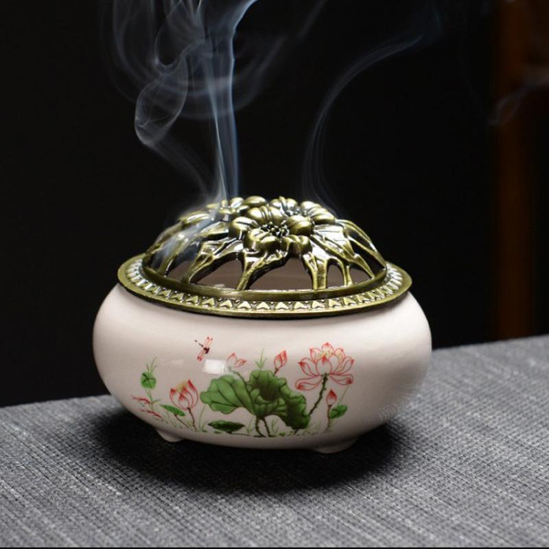 1pc New Fashion Lucky Home Decoration For Incense Black Glaze Disc Censer Ceramic Incenses Burner Seat Indoor Household