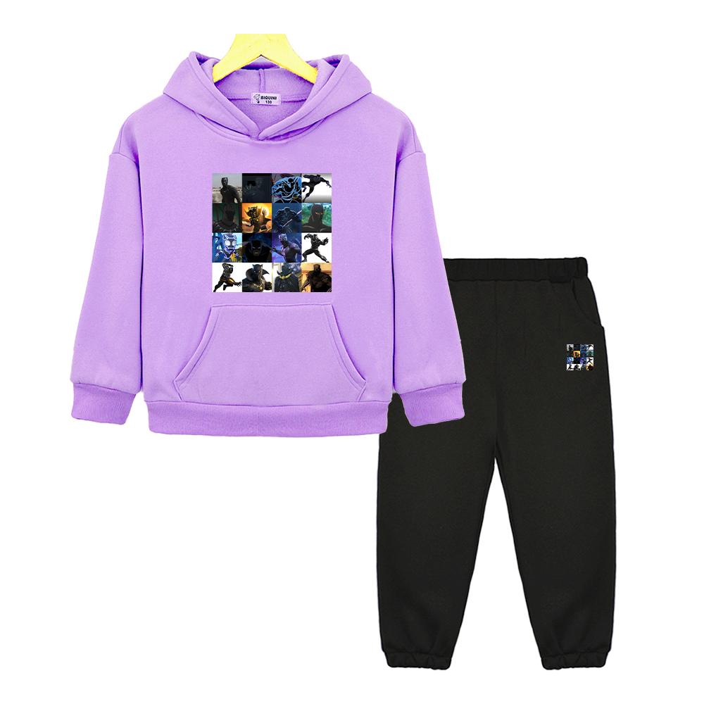 Jungen Mädchen Kapuzen-Sportsets Black Panther Herbst Hoodie Fleece Sweatshirt Kawaii Jacke 2-teilig Pullover+Hose Kinder Boutique Kleidung