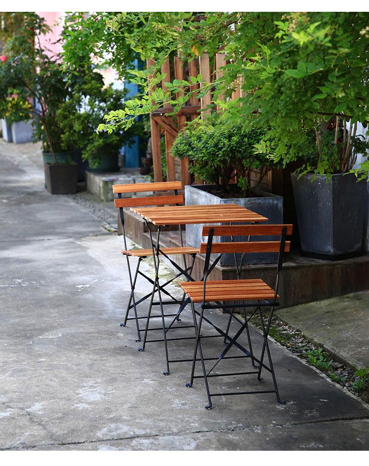 Outdoor Solid Wood Folding Balcony Table and Chair Set - 3-Piece