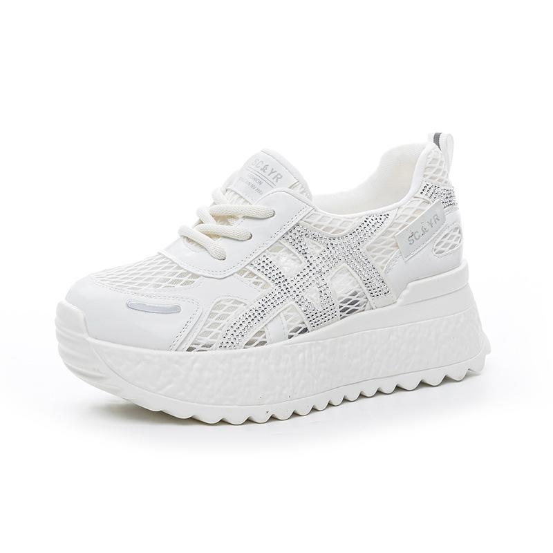 Small thick-soled little white shoes women's 2025 summer light luxury explosion shallow mouth breathable sports heightening casual dad shoes