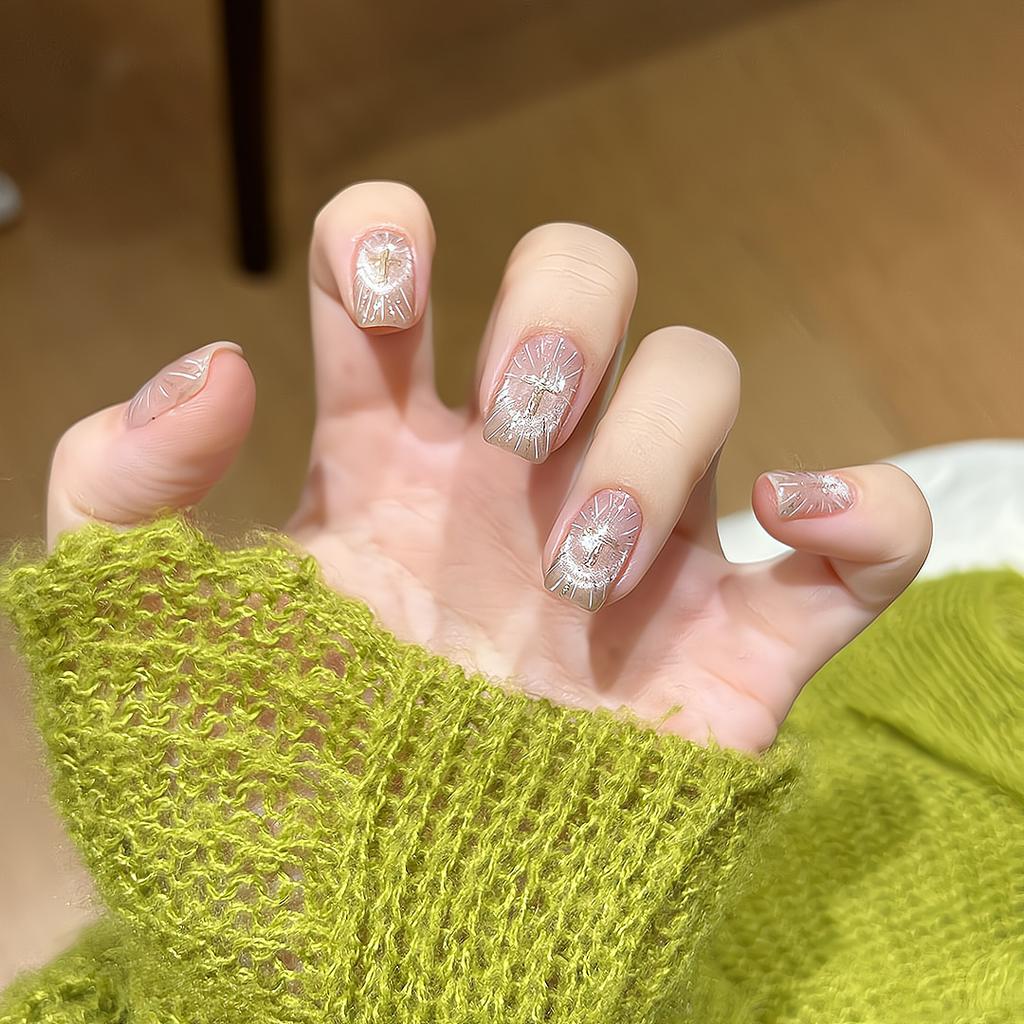 Paznokcie na wcisk Kwadratowe Sztuczne Paznokcie z Brokatowym Wzorem Sztuczne Akrylowe Paznokcie Błyszczące Sztuczne Paznokcie Pełne Pokrycie Paznokcie Samoprzylepne Paznokcie Klejone dla Kobiet