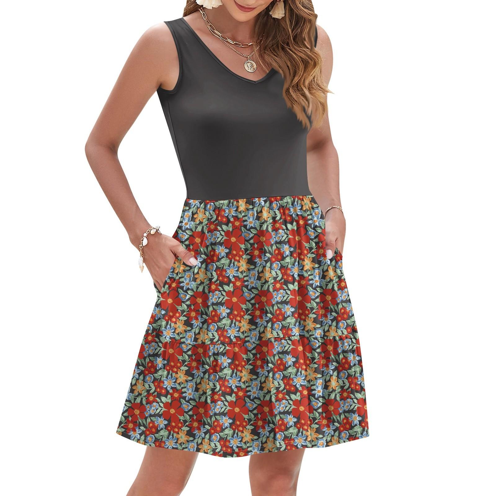 

Жіночі літні сукні без рукавів повсякденні вільні гойдалки ґудзики вниз міді сарафан з кишенями XXL червоний