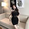 Pure desire sexy neck dress women's summer new off-the-shoulder spice girl purple hip skirt slim and thin short skirt