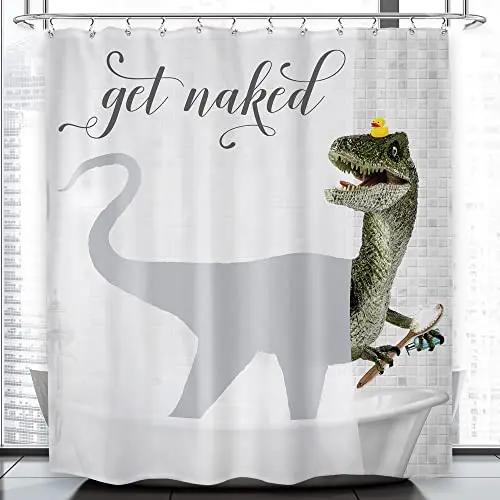 Dinosaur Funny Dino Kids Shower Curtains Bathroom Set Boys Animal Shadow Girls Cartoon Silhouette Black White Art Bathroom Decor