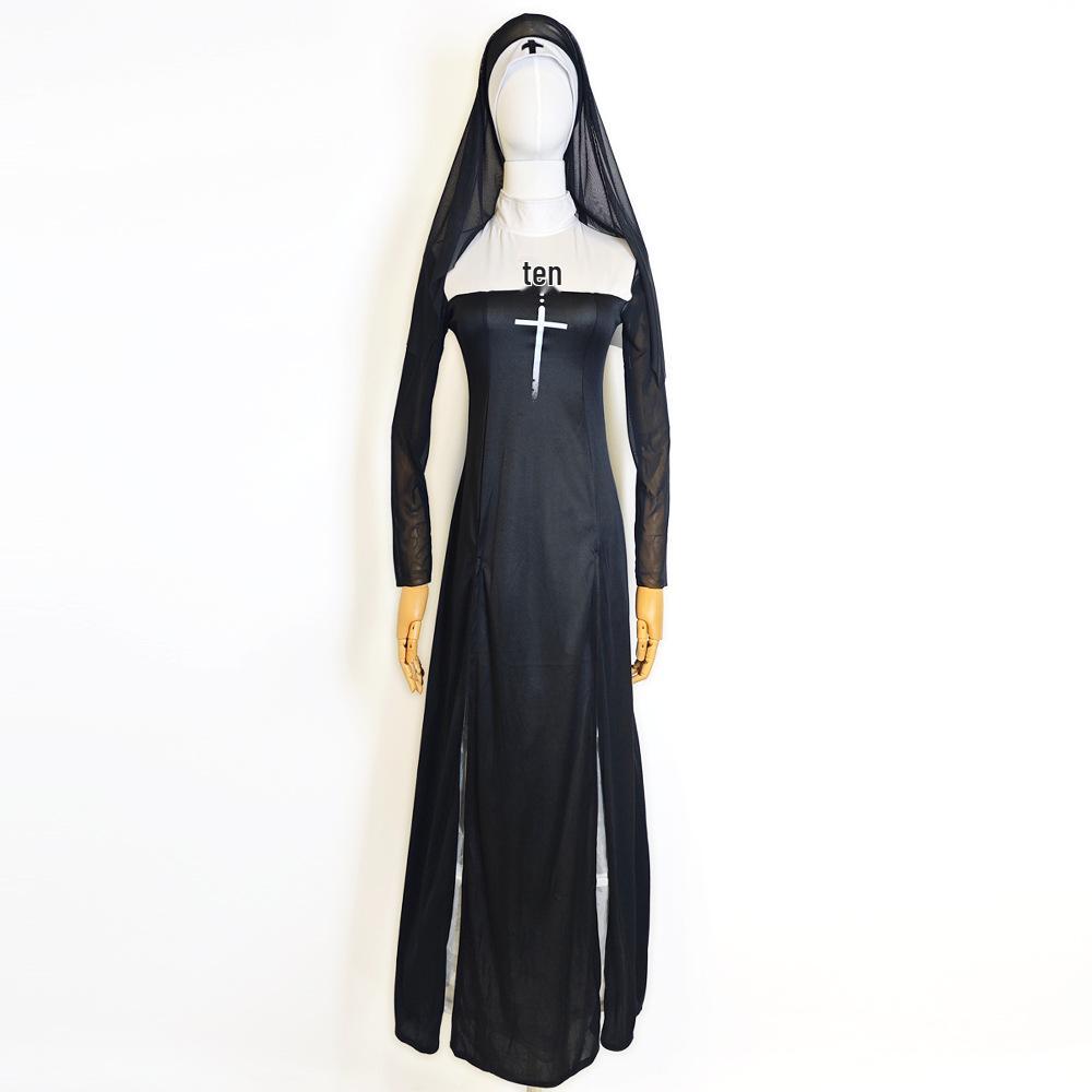 Sexy Halloween Nonne Vampir Cosplay Kostüm - Schwarze Hexe Magd Rollenspiel