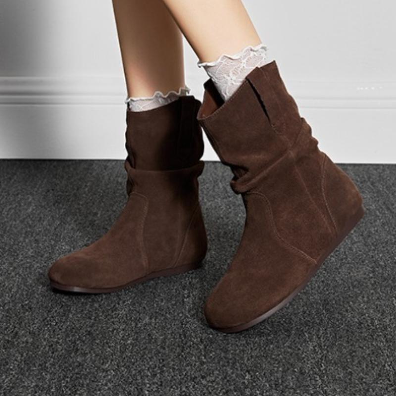 Fashion Designer 2025 New Women Ankle Boots Pleated Suede Winter Flats Shoes Elegant Party Dress Woman Casual Sneakers Brand Botas Mujer