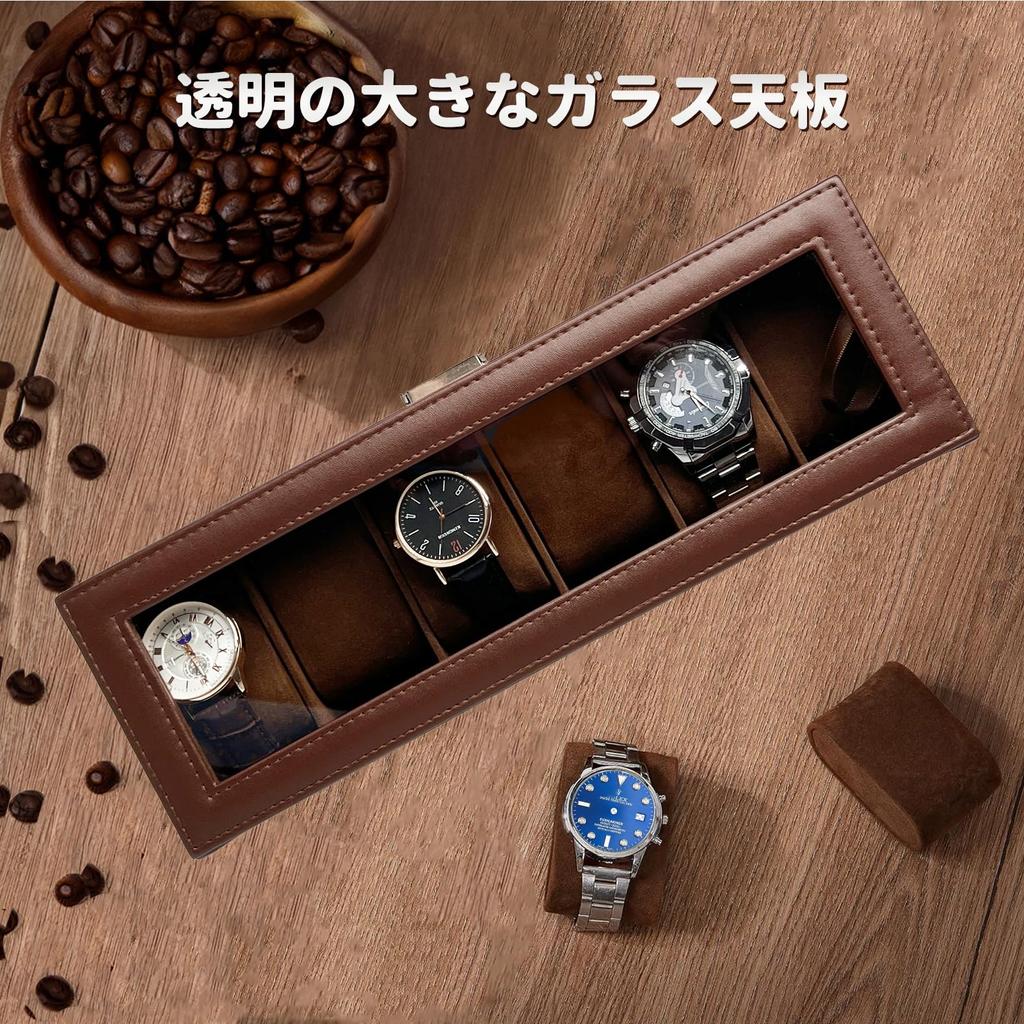 Mocamoro Watch Holds 6 Watch Luxury Watch Collection for Clear Glass Gift Case, Watches, Two-Tier Box, Men, Top, Display,