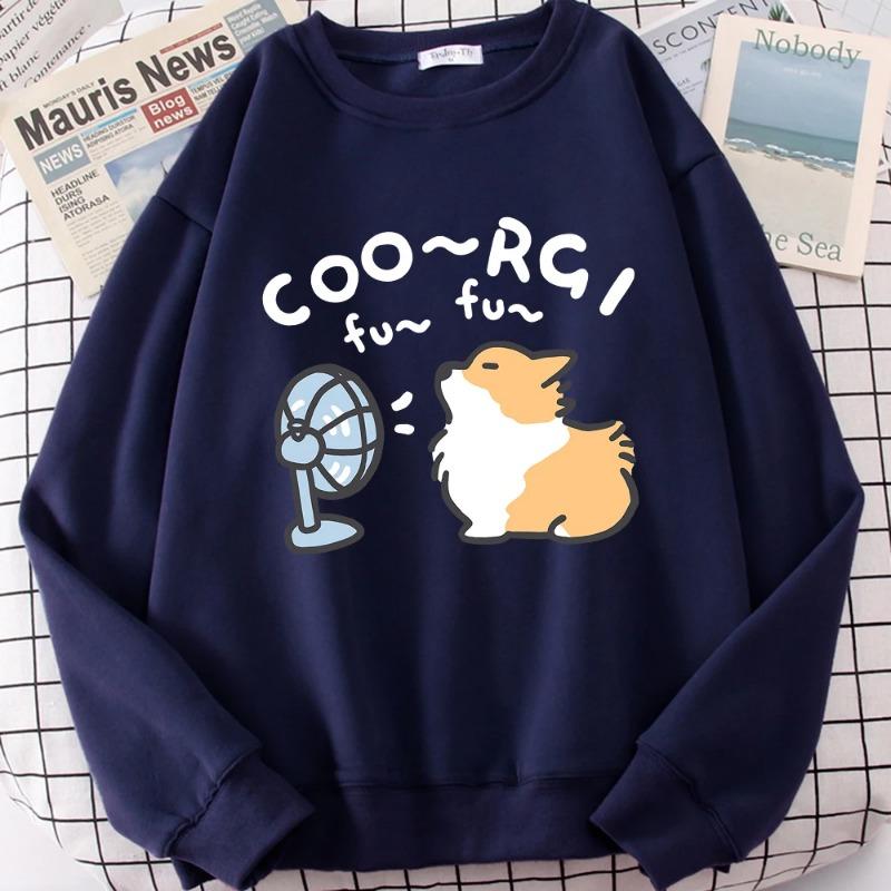 

Ветер дует собака корги веселый милый принт мультфильмы толстовка женская круглый вырез пуловер повседневный свободный худи мультфильмы толстовки пуловеры длинные рукава женские 3XL темно-синий