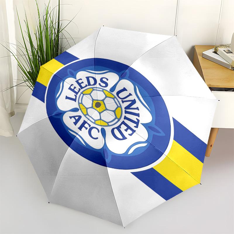 1 PC Automatic Folding Umbrella - Leeds Football Club Pattern Portable Foldable Design With 8 Ribs Christmas Birthday Gifts