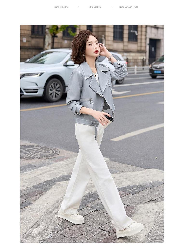 Spring 2025 Women's Slim Fit Korean Motorcycle Leather Jacket - Fashionable, Age-Reducing Casual Outerwear (ZH1176)