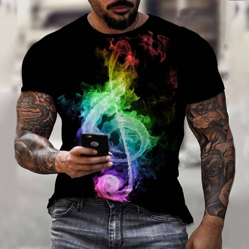 Summer Men's Casual Short Sleeved T-shirt Cool Music Symbol Printing Creative