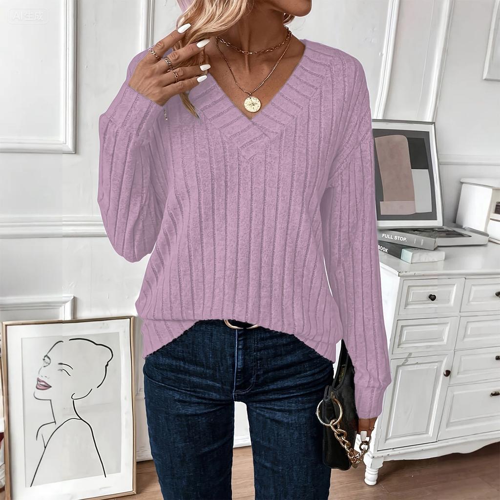 Women's Fashion Long Sleeve Ribbed Elegant Commuting And Casual Top