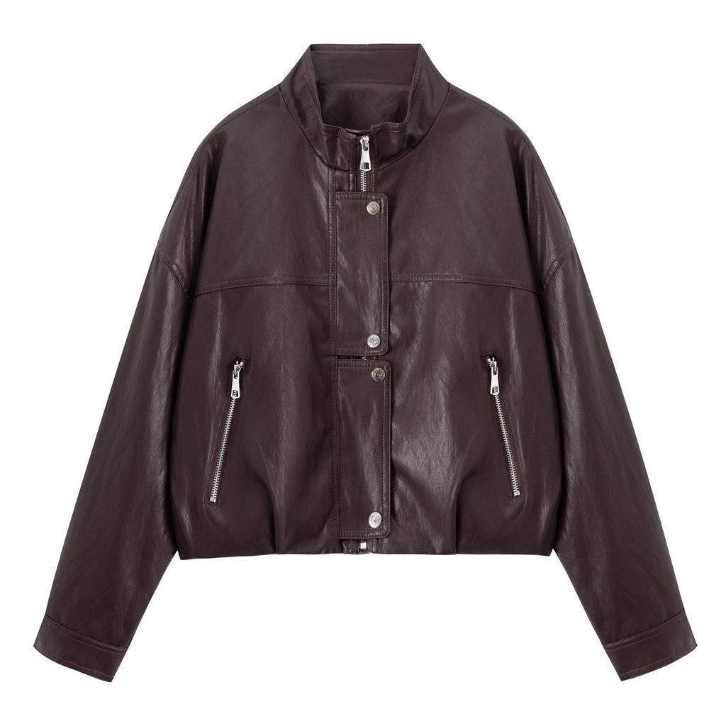 Genuine Lambskin Casual Leather Jacket 2025: Versatile Loose Stand Collar Outerwear for Petite Sizes