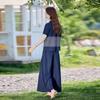 Casual Embroidery Suit Women's Summer New Design Short-sleeved Belly-covering Shirt Wide-leg Pants Two-piece Set