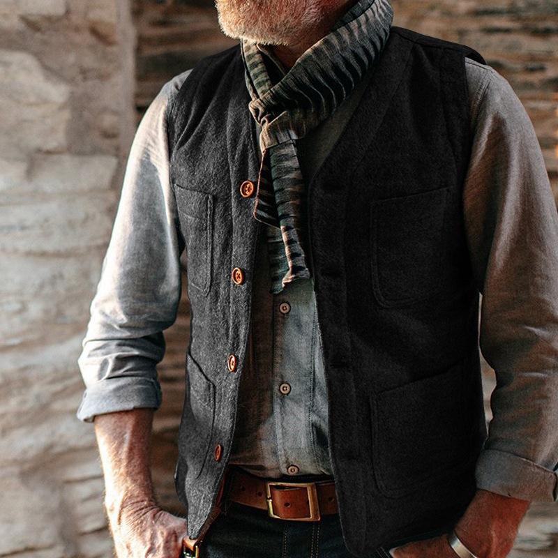 

Новый однотонный жилет из овечьего бархата на осень и зиму с большим карманом S чёрный