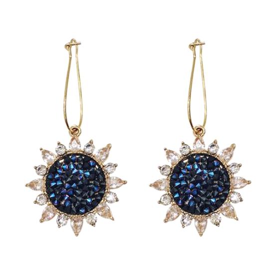 

Luxury Party Women Sunflower Pendant Cubic Zirconia Inlaid Leverback Earrings синий