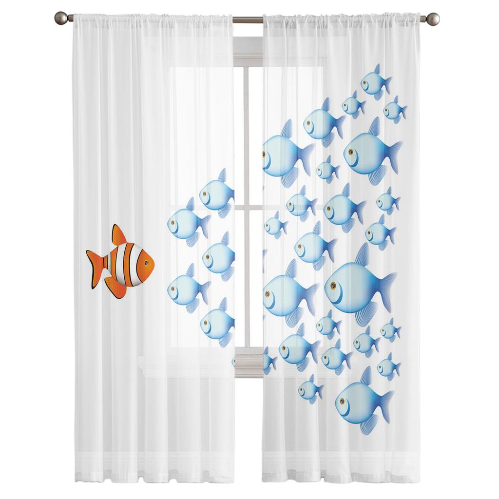 Carp Animal Fish Geometric Tulle Curtains For Living Room Sheer Curtain Bedroom Voile Decorative Window Treatments