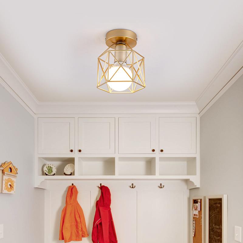 Golden Retro Ceiling Lamp for Balcony Corridor with 7W Bulb E27 Metal LED Ceiling Lights for Living Room Bedroom Porch 110-220V
