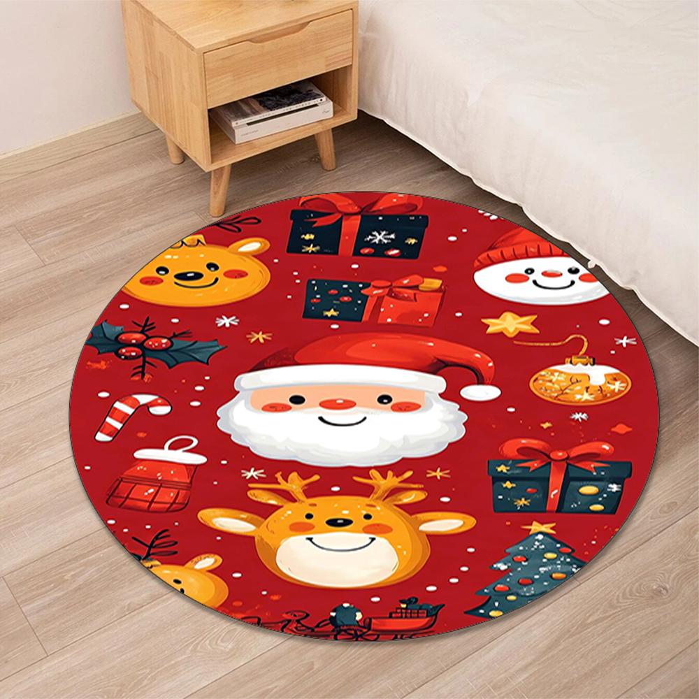Christmas Printed Round Rug Carpet Chair Rug Area Rug Entryway Doormats,for Office Chair Living Room Bedroom Kitchen Room.