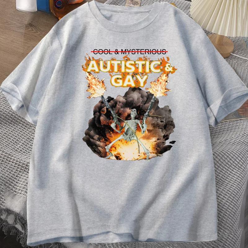 Tricou unisex cu explozie cu schelet autist și gay tricou cu schelet cu schelete dezarticulate cu autism Meme Tricou cu mânecă scurtă Tricouri grafice Streetwear