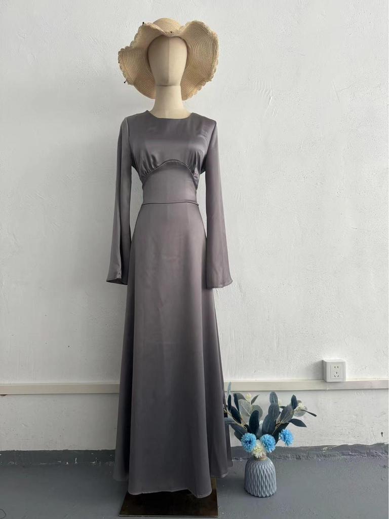 2024 Frühling Schlankheits Taille Einfarbig Langarm Elegantes Kleid für Frauen