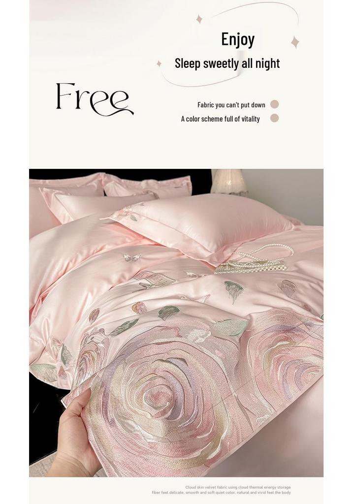 Butterfly Dance Luxury Cotton Embroidered 4-Piece Bedding Set - Light Luxury Collection