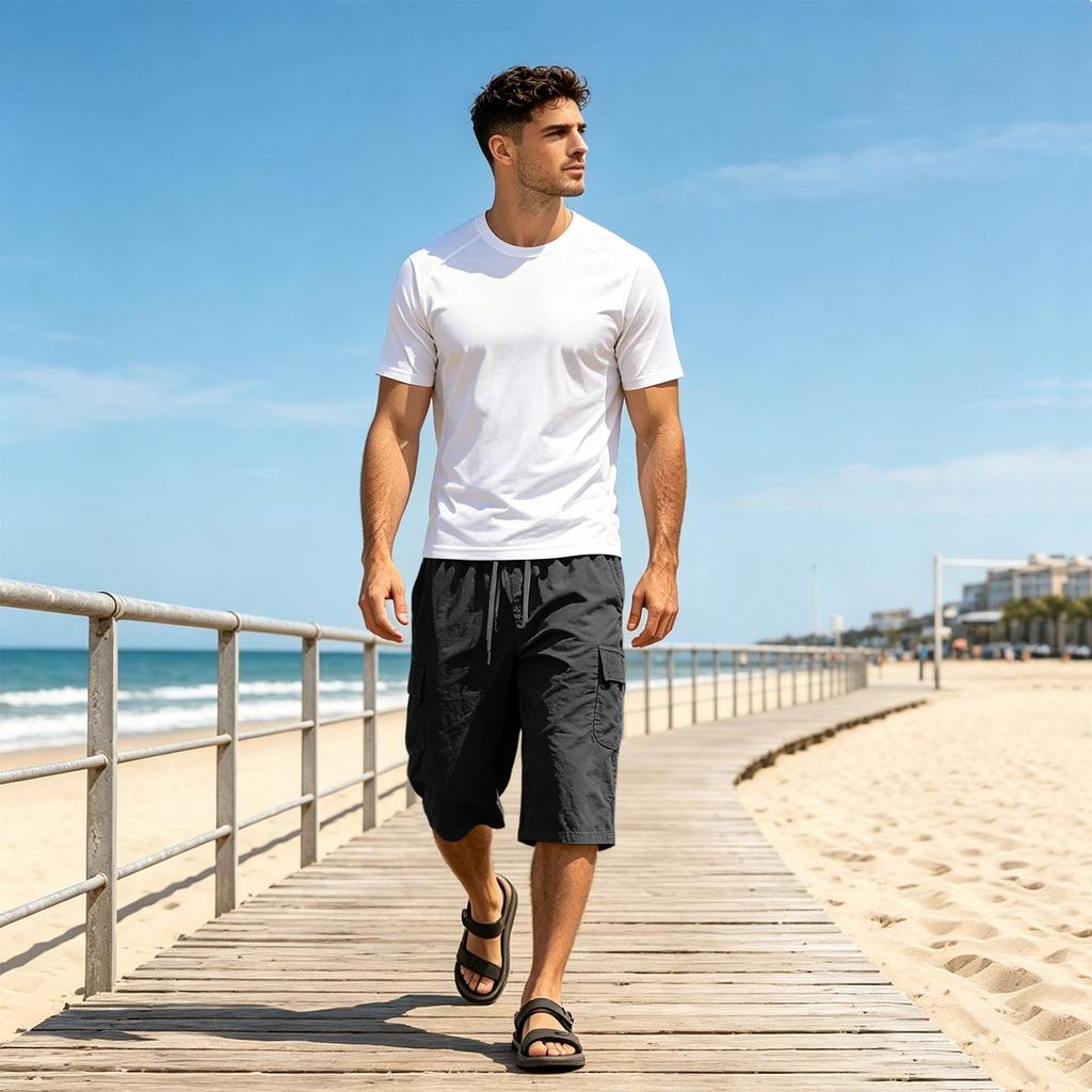 Men's Casual Cargo Shorts Lightweight Breathable Knee Length Summer Shorts with Multiple Pockets for Outdoor Activities and Everyday Wear