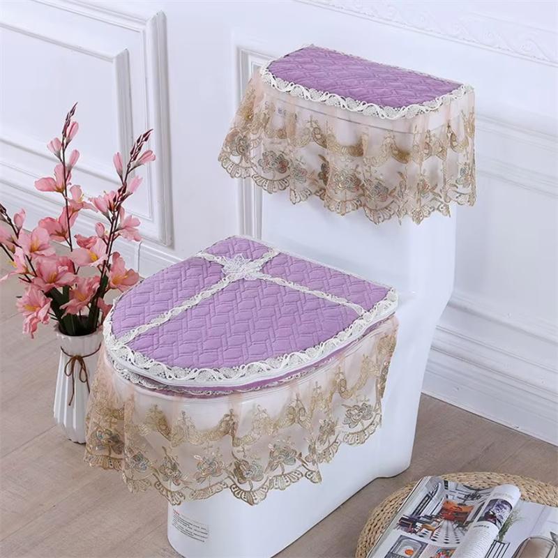 3 Pcs/set Soft Toilet Cover Home Decoration Toilet Seat Cover Water Tank Dust Cover European Style Lace Hem Toilet Cover