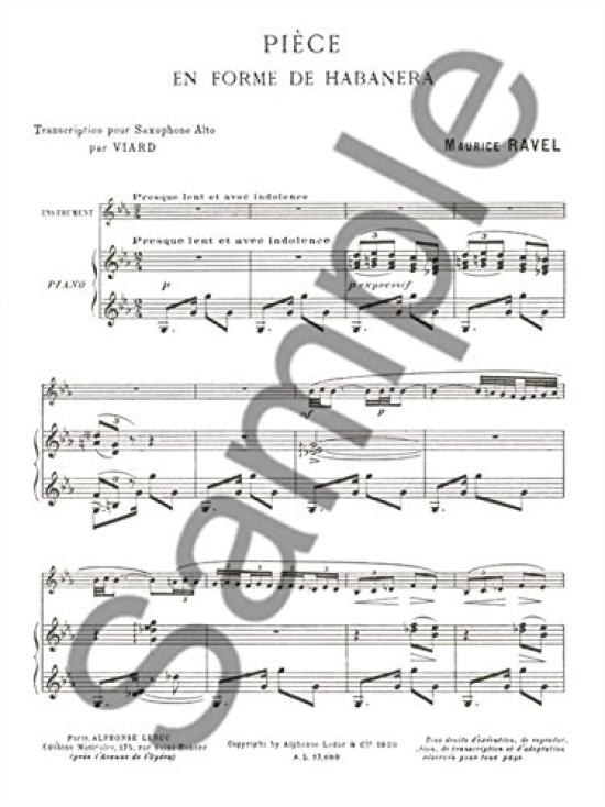 Ravel: Piece in Habanera Form (Saxophone, Piano) Leduc Publishing